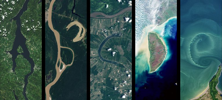 abcde écrit avec l'alphabet visuel de Landsat de la Nasa